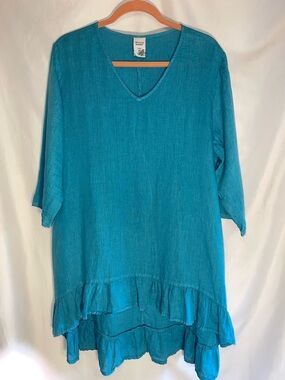 Teal V-Neck Ruffle-Hem Tunic Size M/L